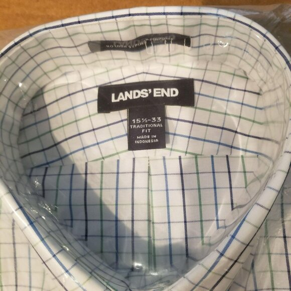 Lands End Pinpoint Button Down Shirt 15.5x33 JJ514 - Picture 3 of 4